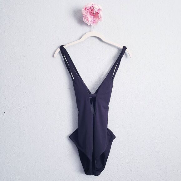 Becca Virtue Black Cutout Tie Back One Piece Swimsuit - Picture 2 of 7